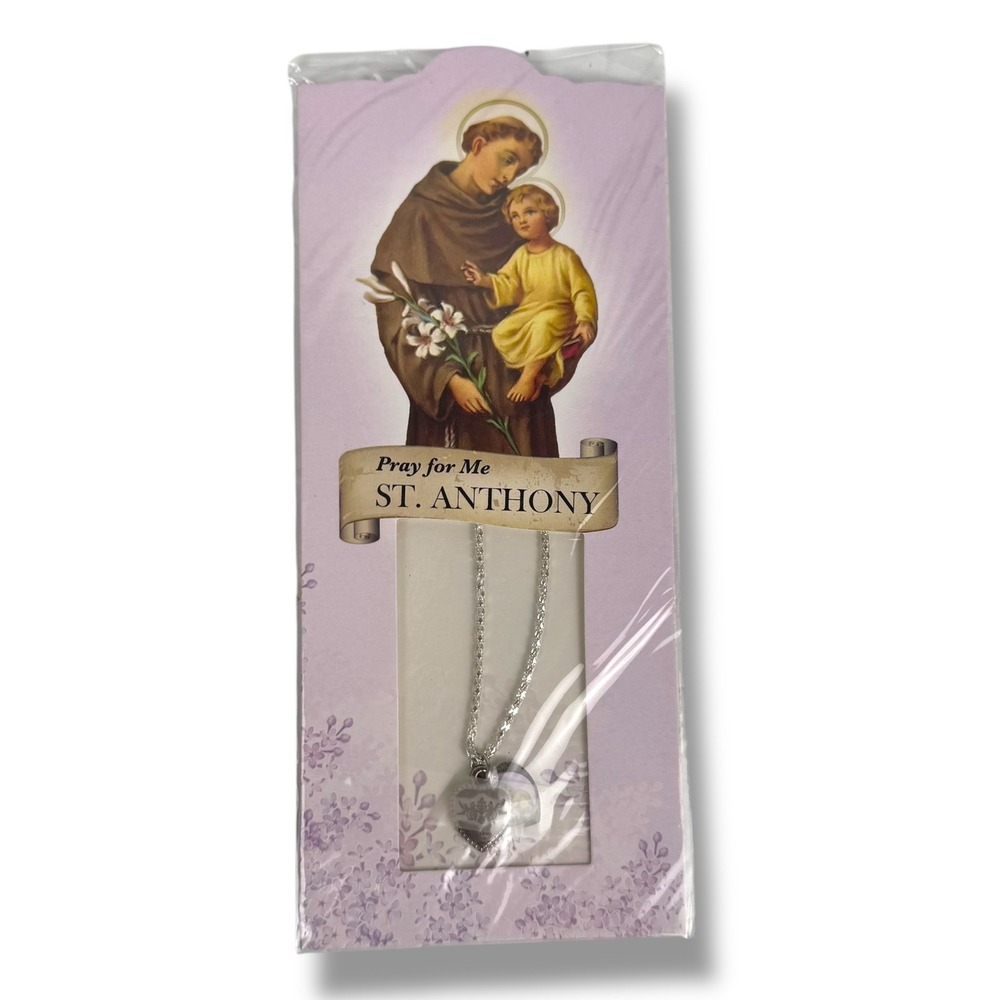 St. Anthony Pray For Me Heart Pendant Necklace Religious Gift Silver A14Q